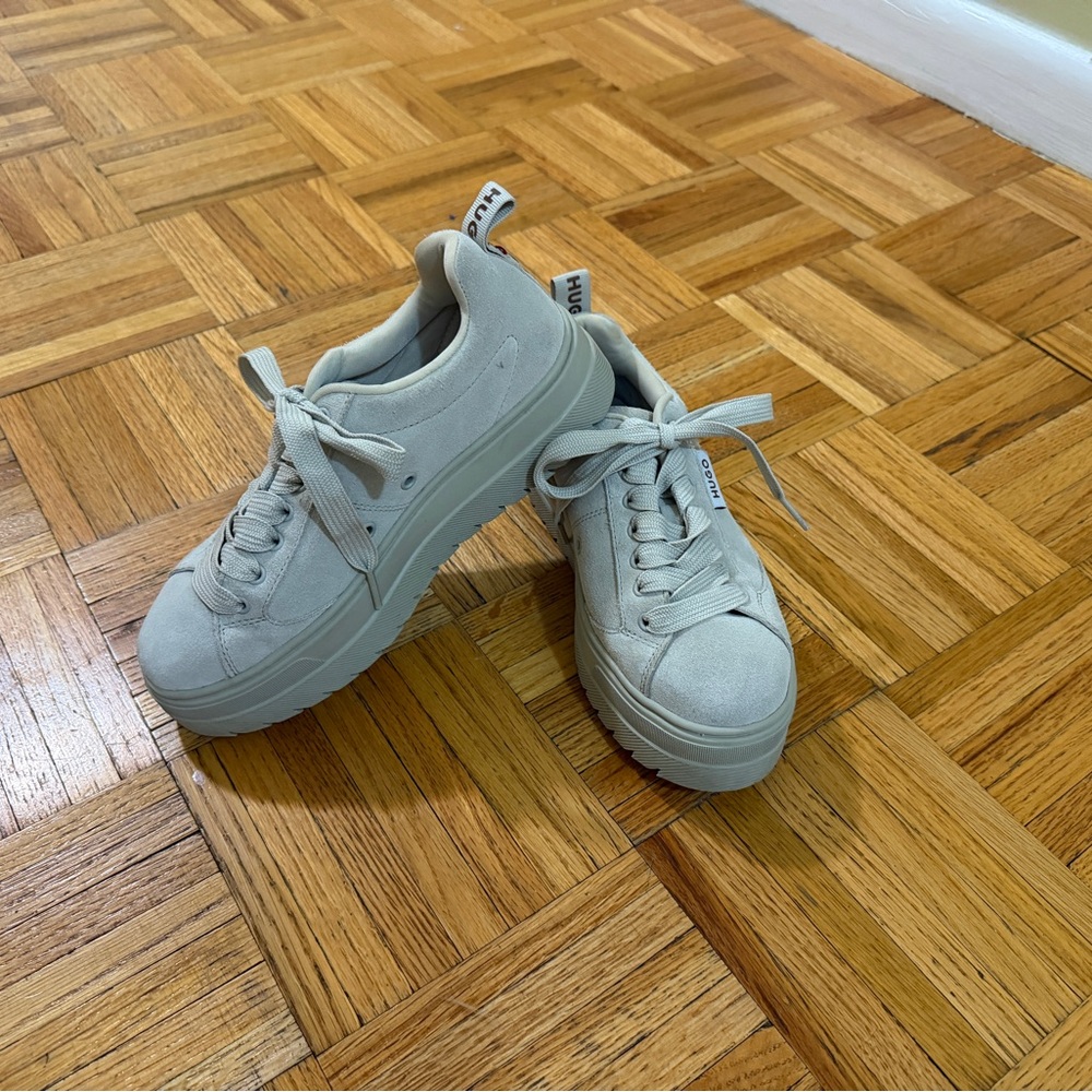 Hugo Boss Lyssa Beige Platform Lace-Up Sneakers